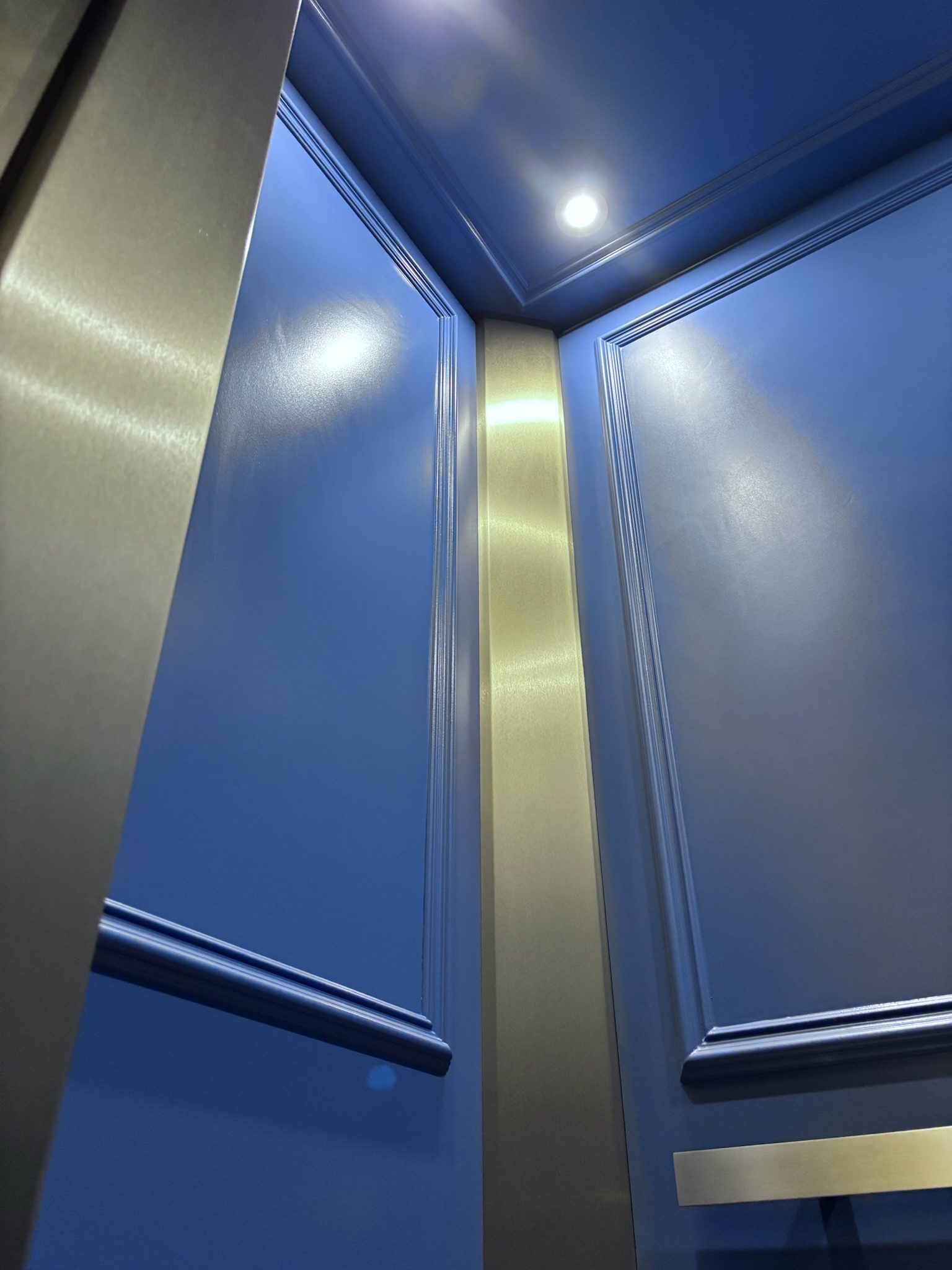 Blue Nova & Bronze Elevator Cab — Upper West Side — 136 West 75th Street · Upper West Side, Manhattan