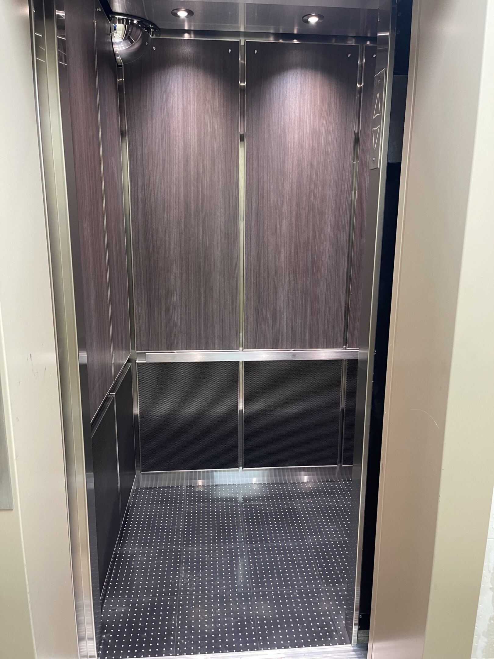 Skyline Walnut & Charcoal Elevator Cab — Forest Hills — 67-24 Dartmouth Street · Forest Hills, Queens